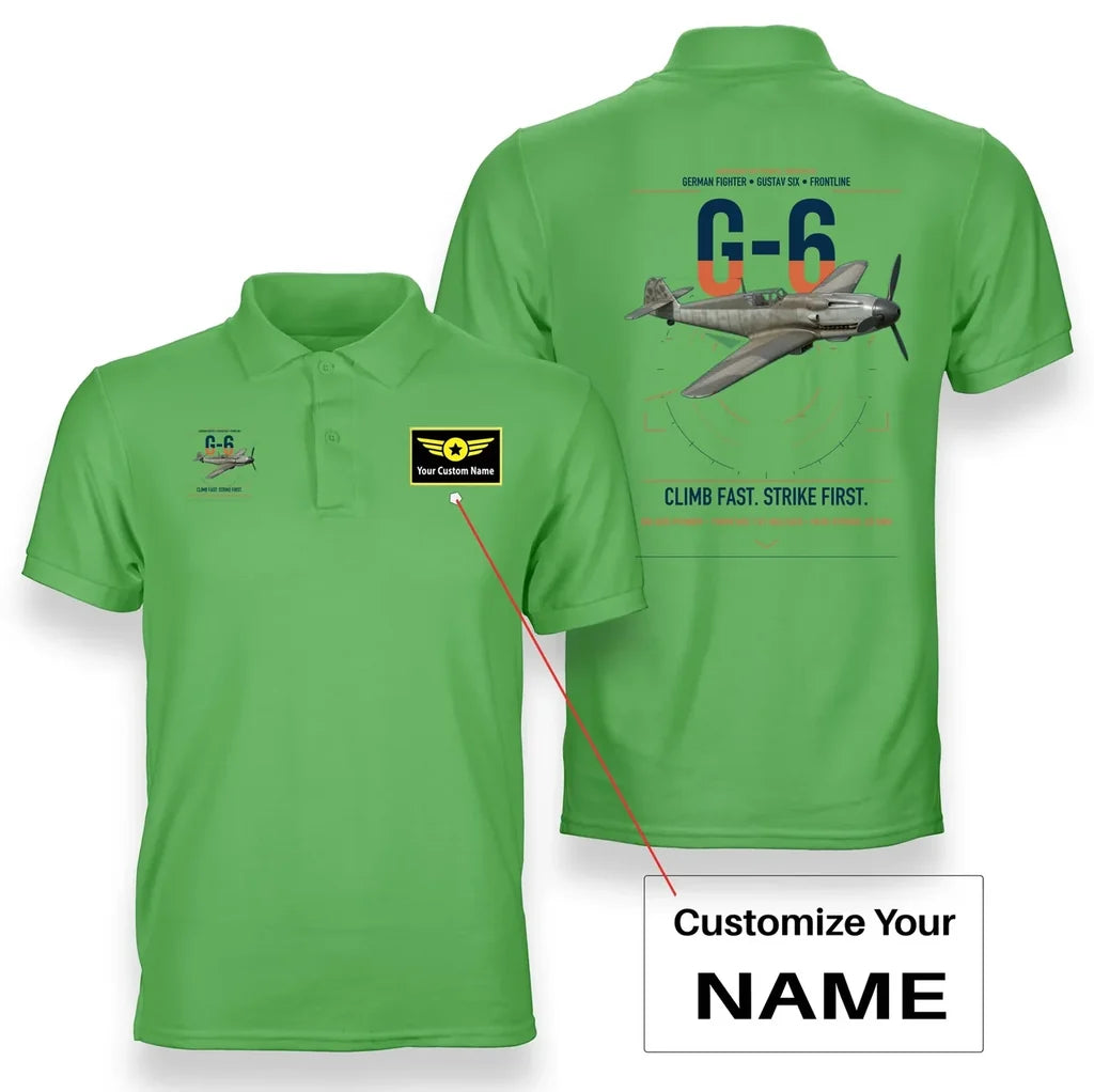Messerschmitt Bf 109G-6 design on light green+name double-side polo t-shirt, double-side print