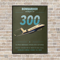 Thumbnail for Bombardier Challenger 300 vertical canvas print - framed - green army background