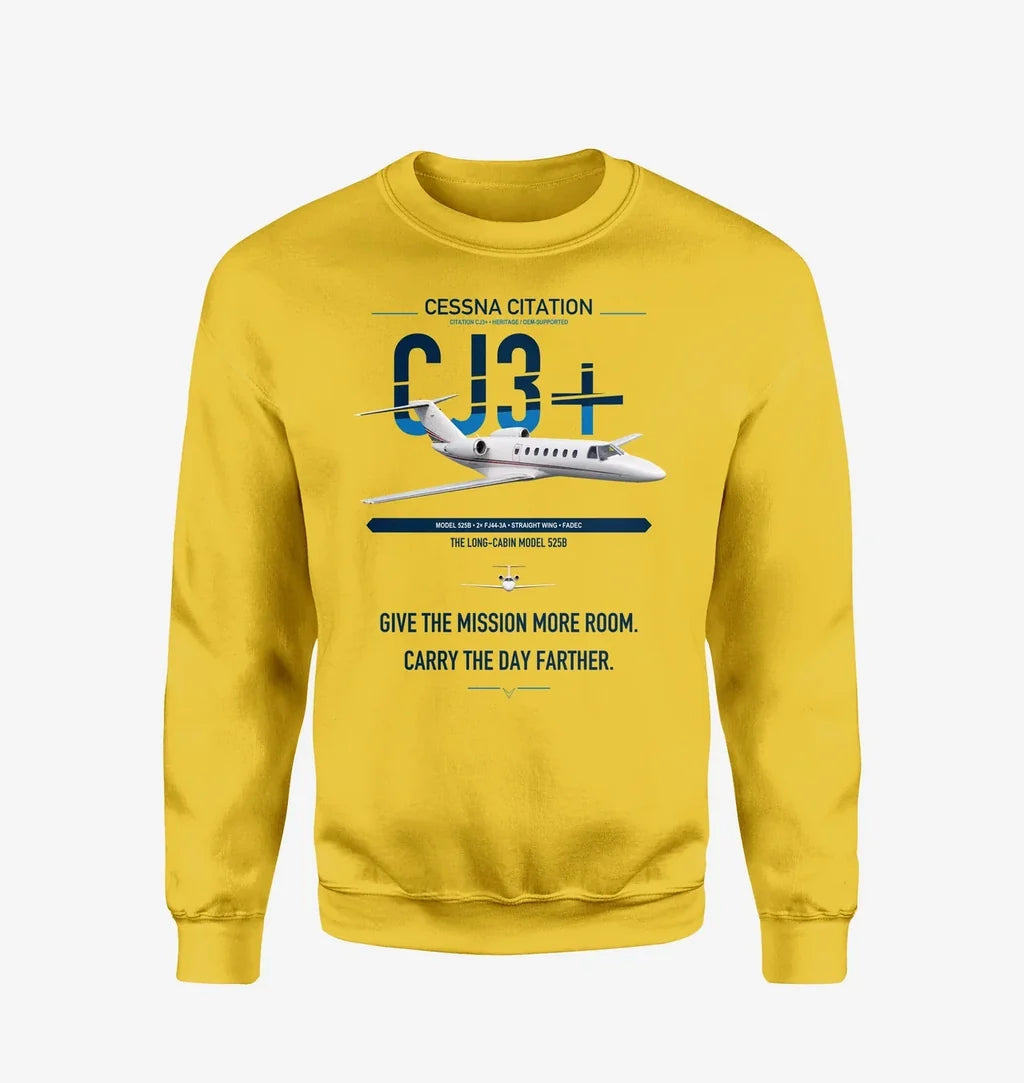 Cessna Citation CJ3+ design on yellow sweatshirt
