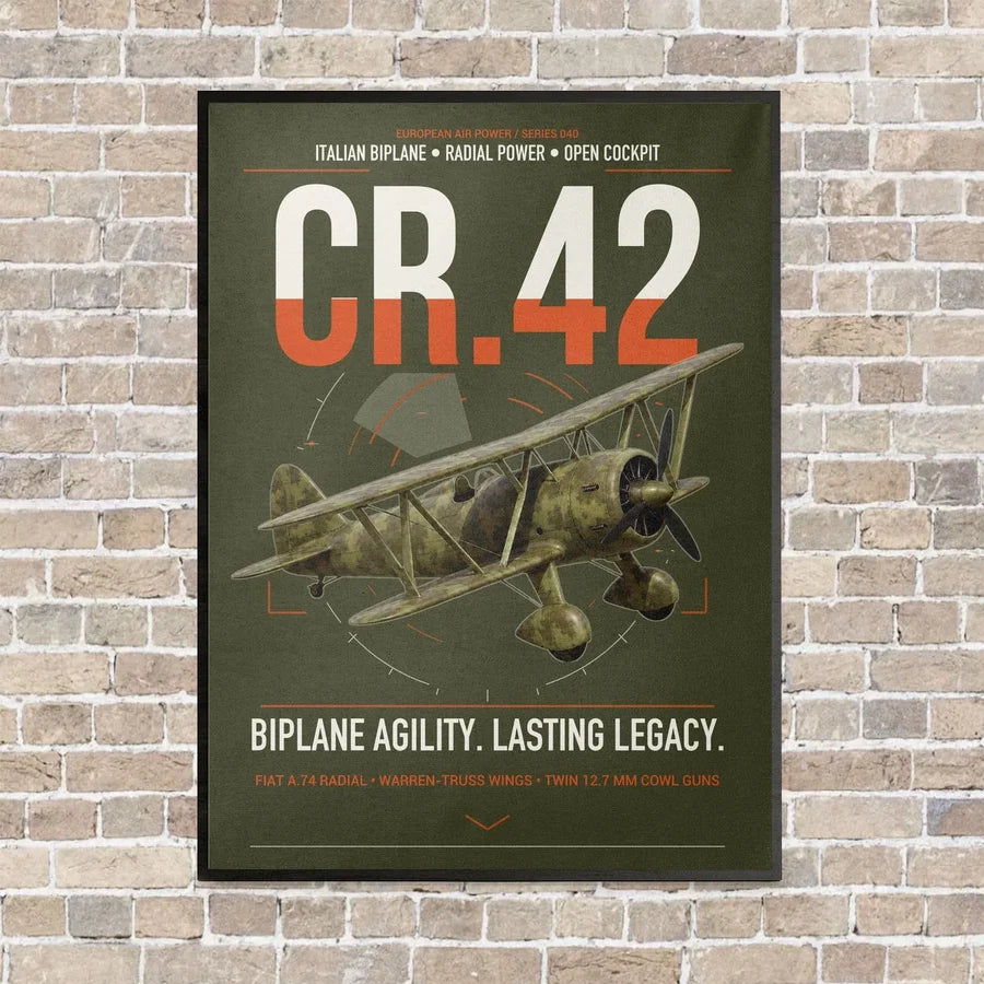 Fiat CR.42 Falco vertical canvas print - framed - green army background