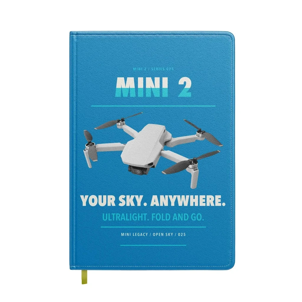 DJI Mini 2 design on turquoise notebook