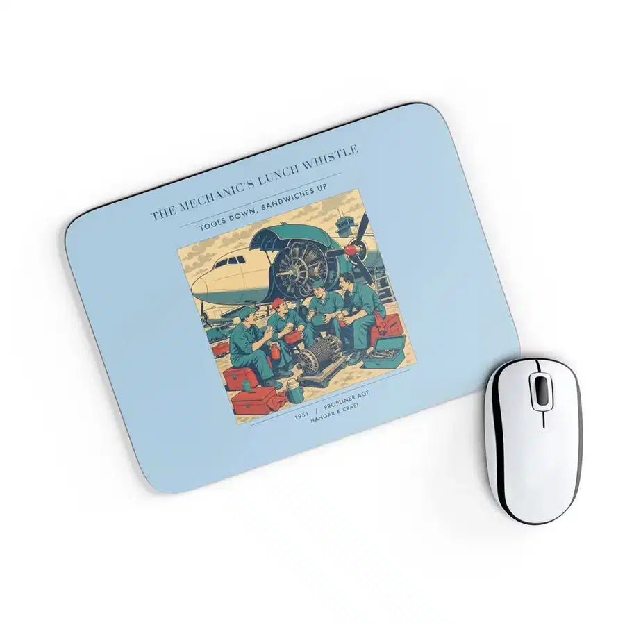 VINTAGE G4452 - The Mechanic's Lunch Whistle - Designed Mouse Pads design on lightblue rectangle