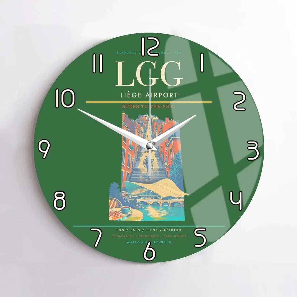Liège Airport (LGG) design on green no frame wall clock