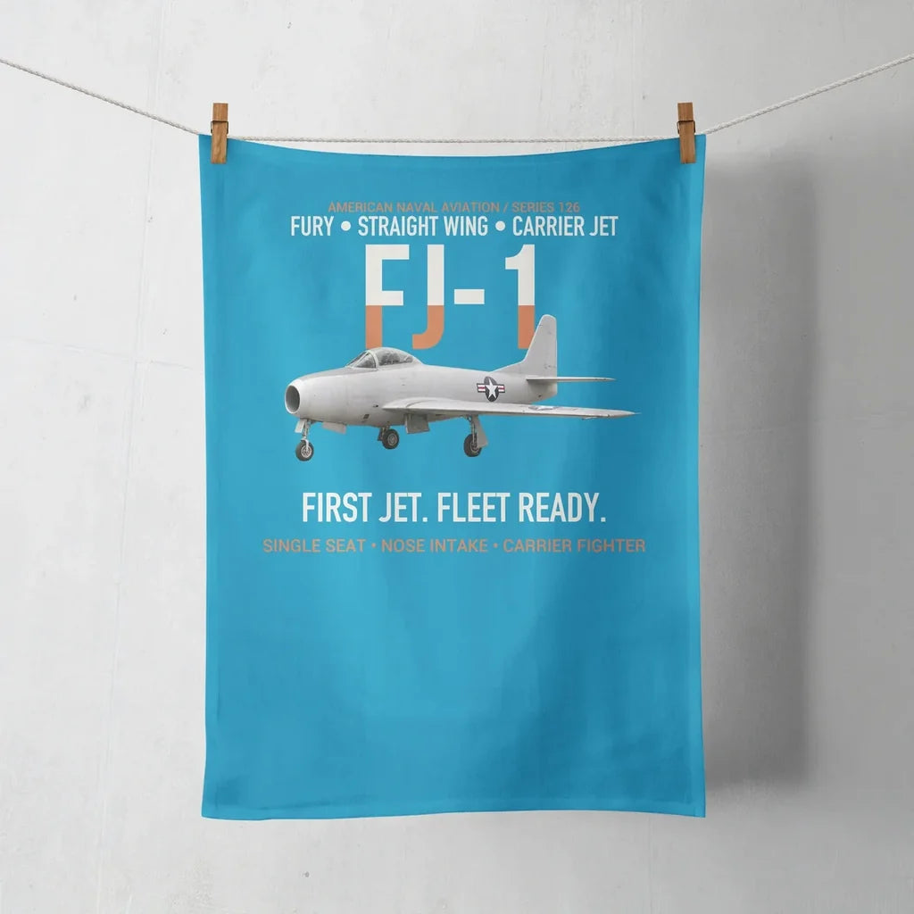 FJ-1 Fury First Fury Straight Wing design on turquoise towel