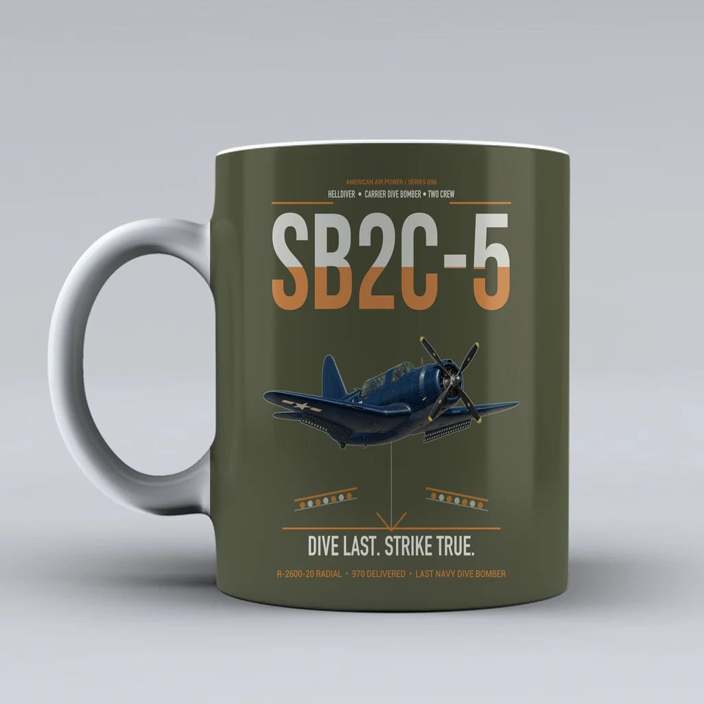 SB2C-5 Helldiver design on green army ceramic mug, double-side print