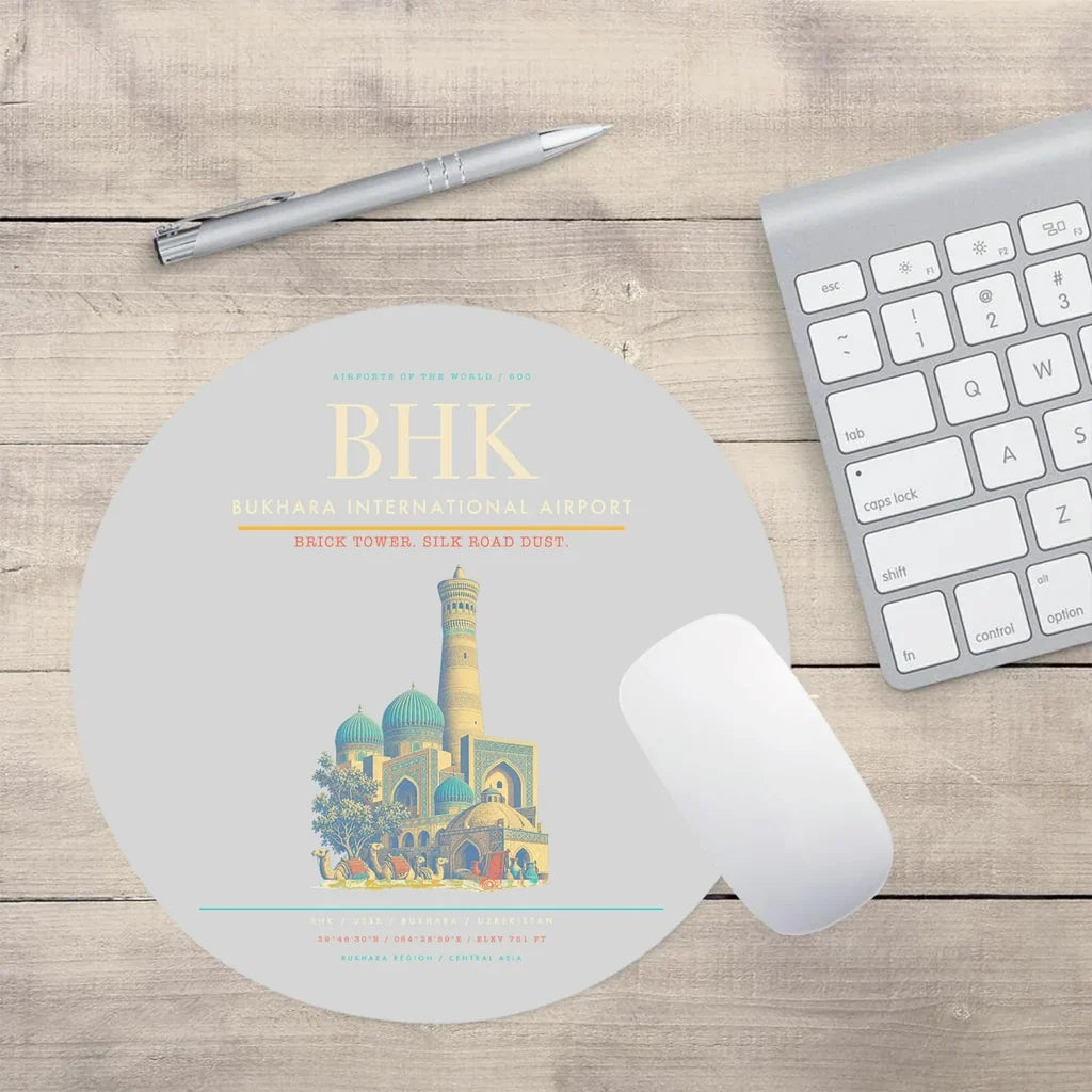 Bukhara International Airport BHK Mouse-Pad Round - Light Gray