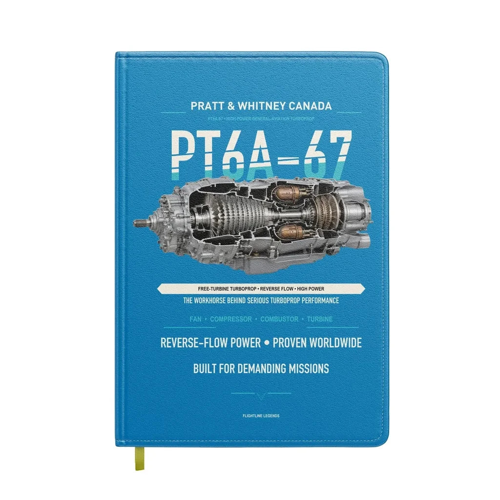 PT6A-67 design on turquoise notebook
