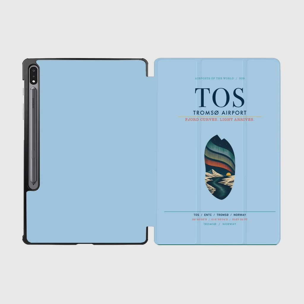 Tromsø Airport (TOS) design on light blue samsung tablet tablet case