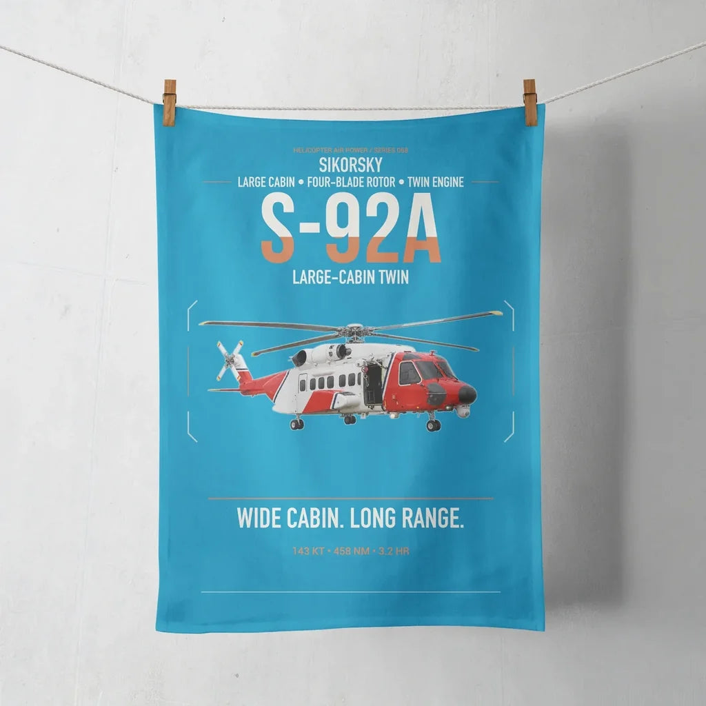 Sikorsky S-92A design on turquoise towel