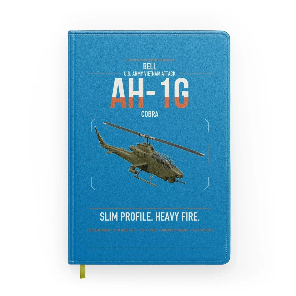 Bell AH-1G Cobra design on turquoise notebook