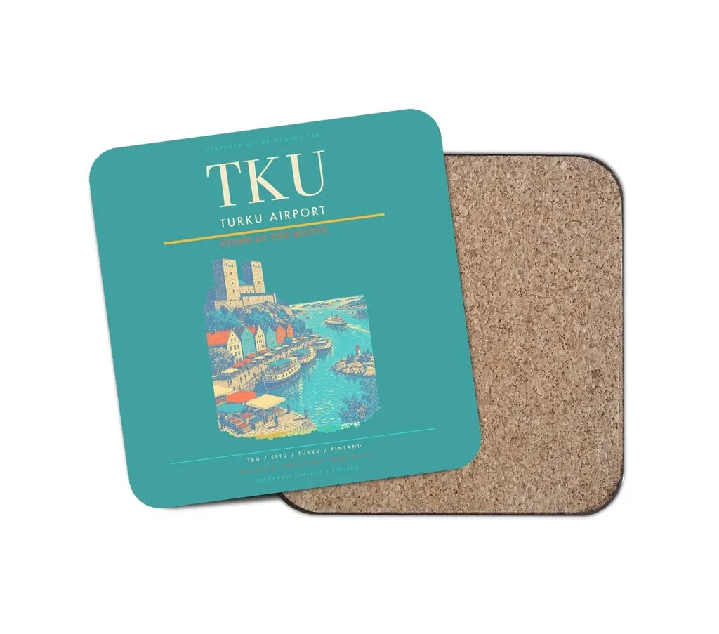 Turku Airport (TKU) design on turquoise 1 piece coaster