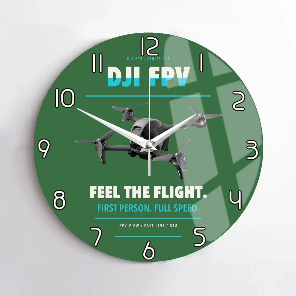 DJI FPV design on green no frame wall clock