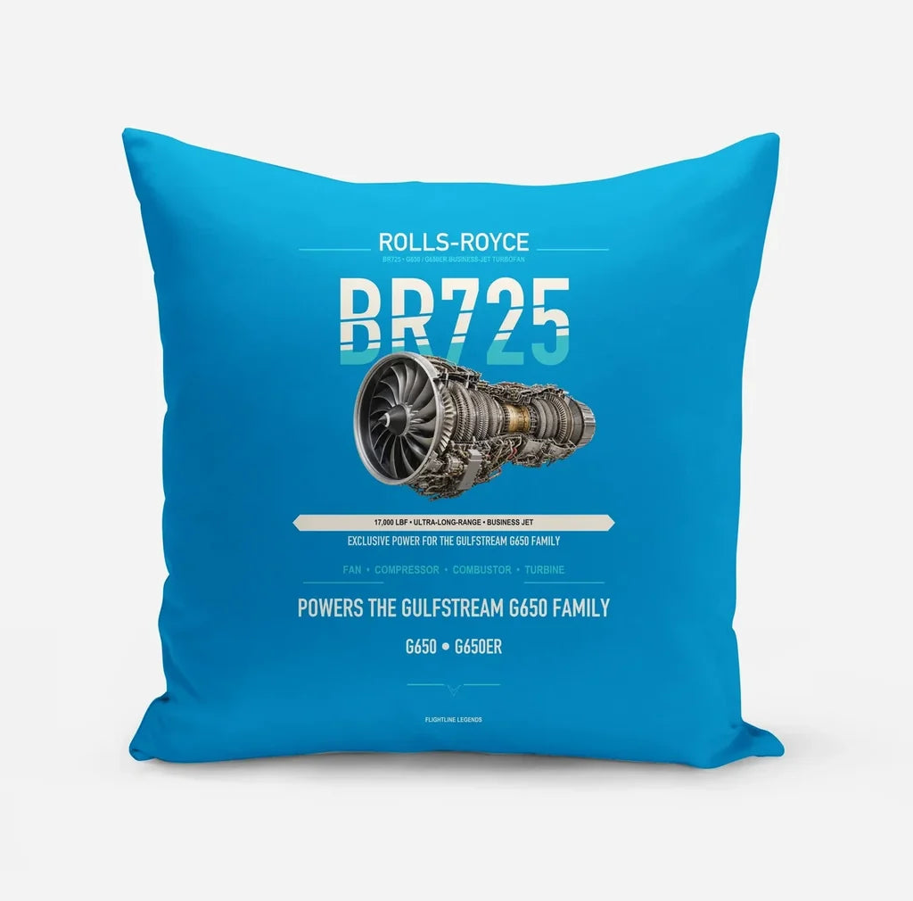 BR725 design on turquoise pillow