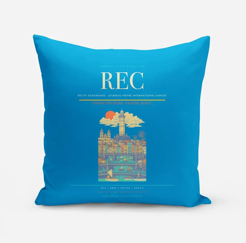 Recife Guararapes (REC) design on turquoise pillow