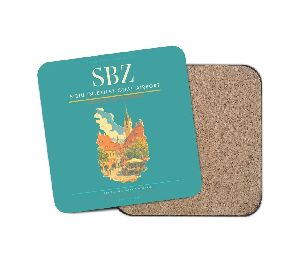 Sibiu International Airport (SBZ) design on turquoise 1 piece coaster