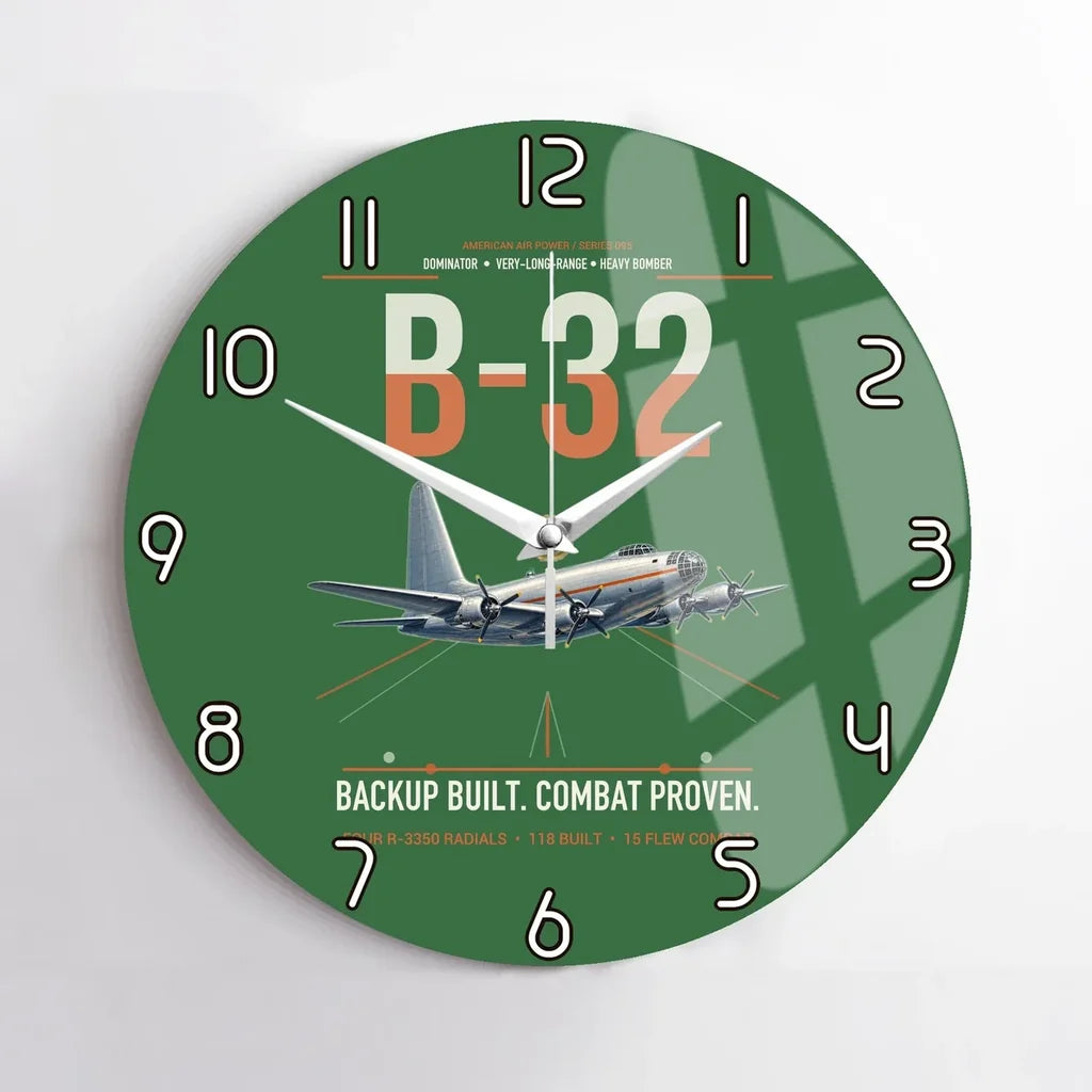 B-32 Dominator design on green no frame wall clock