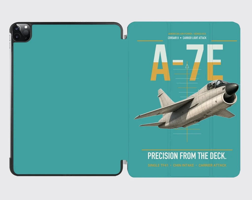 A-7E Corsair II design on turquoise ipad tablet case