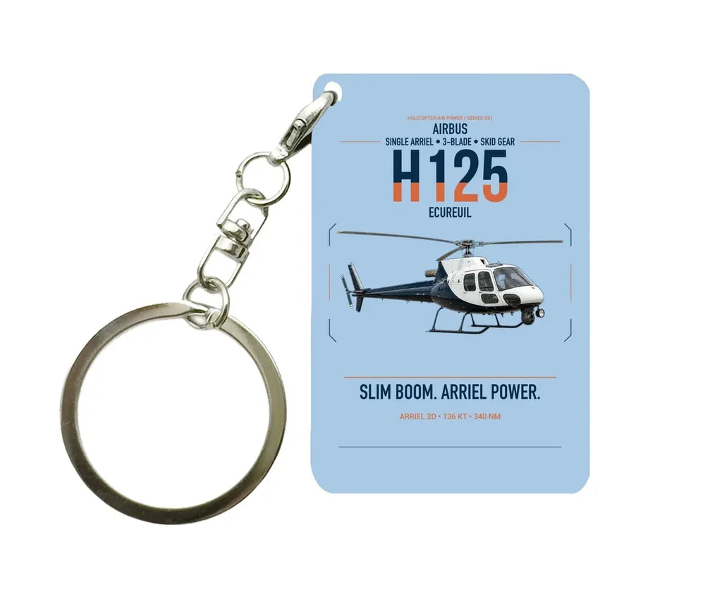Airbus H125 design on light blue designed key chain, double-side print