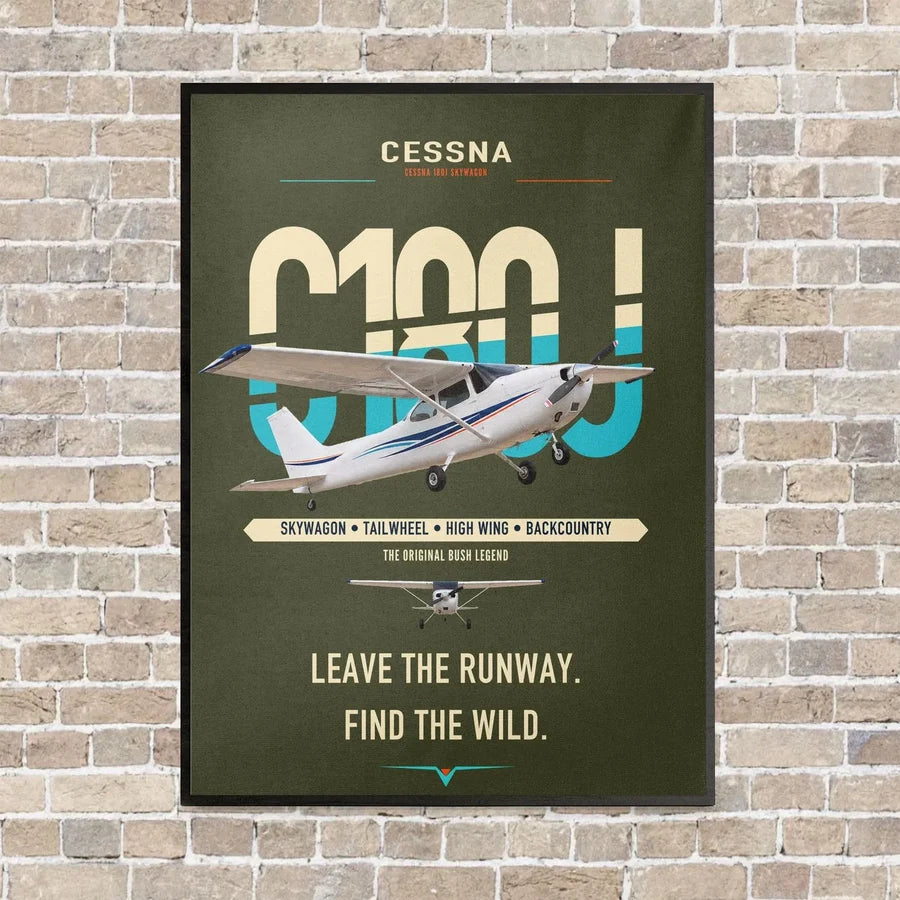 Cessna 180J Skywagon vertical canvas print - framed - green army background