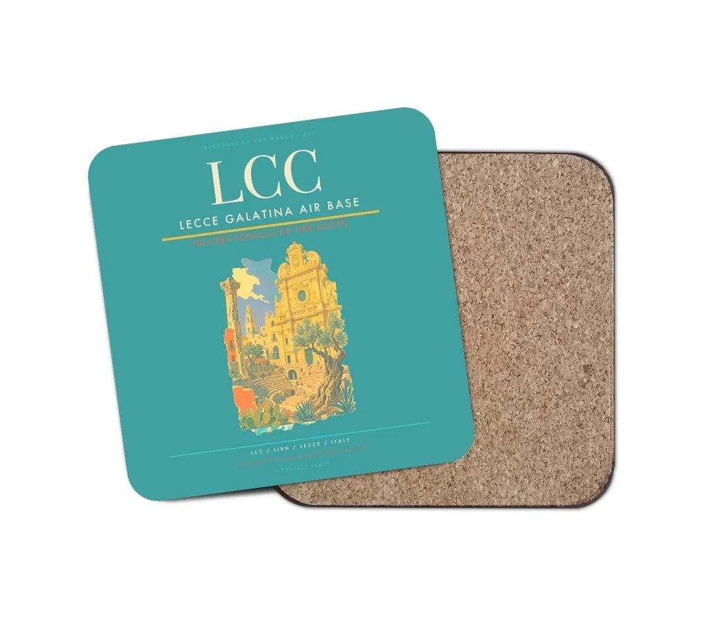 Lecce Galatina Air Base (LCC) design on turquoise 1 piece coaster