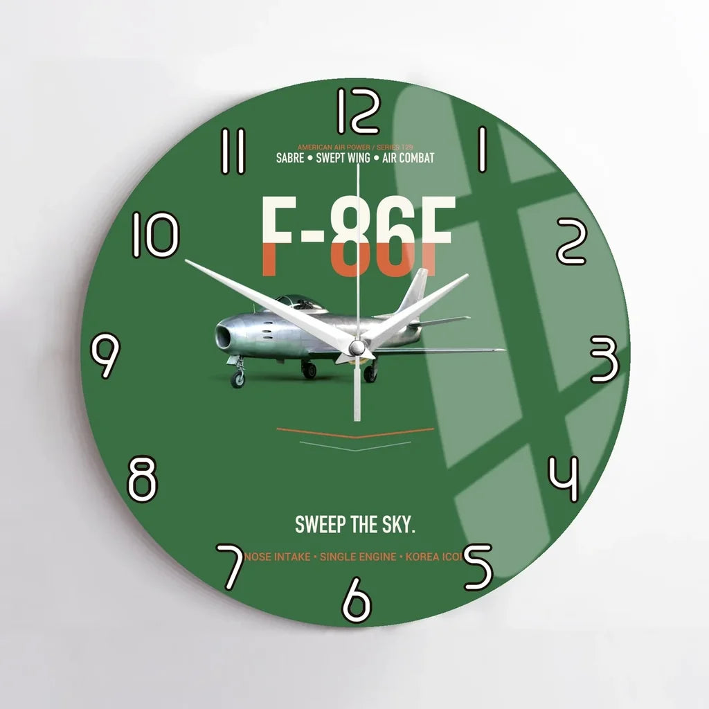F-86F Sabre Sweep The Sky design on green no frame wall clock