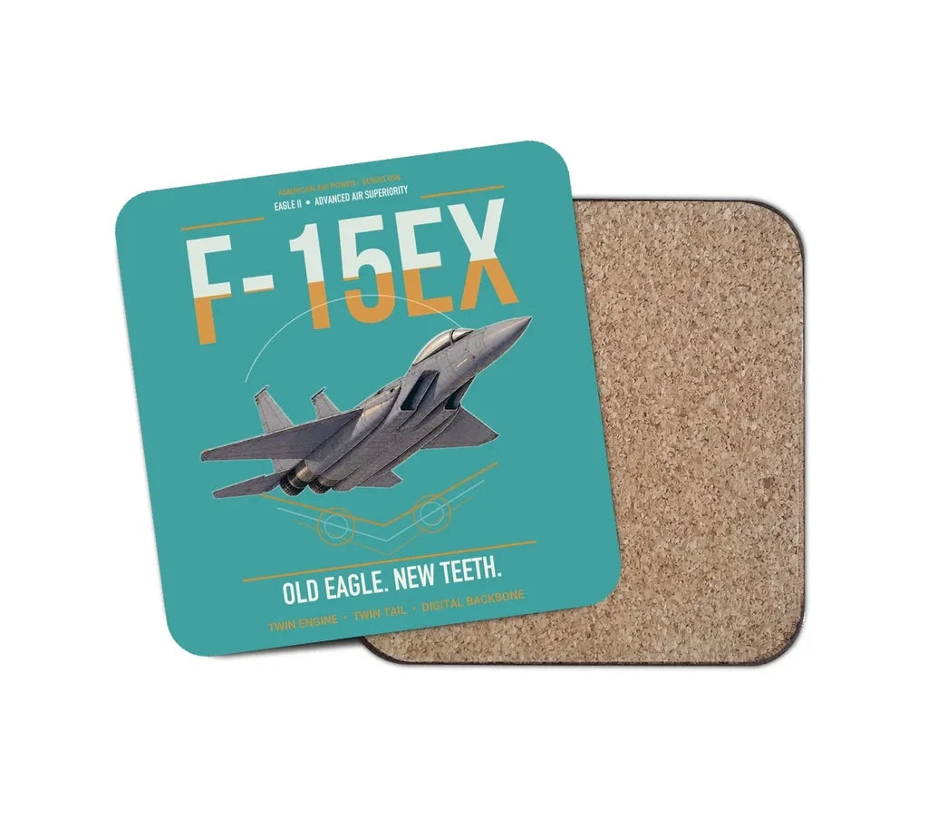 F-15EX Eagle II design on turquoise 1 piece coaster