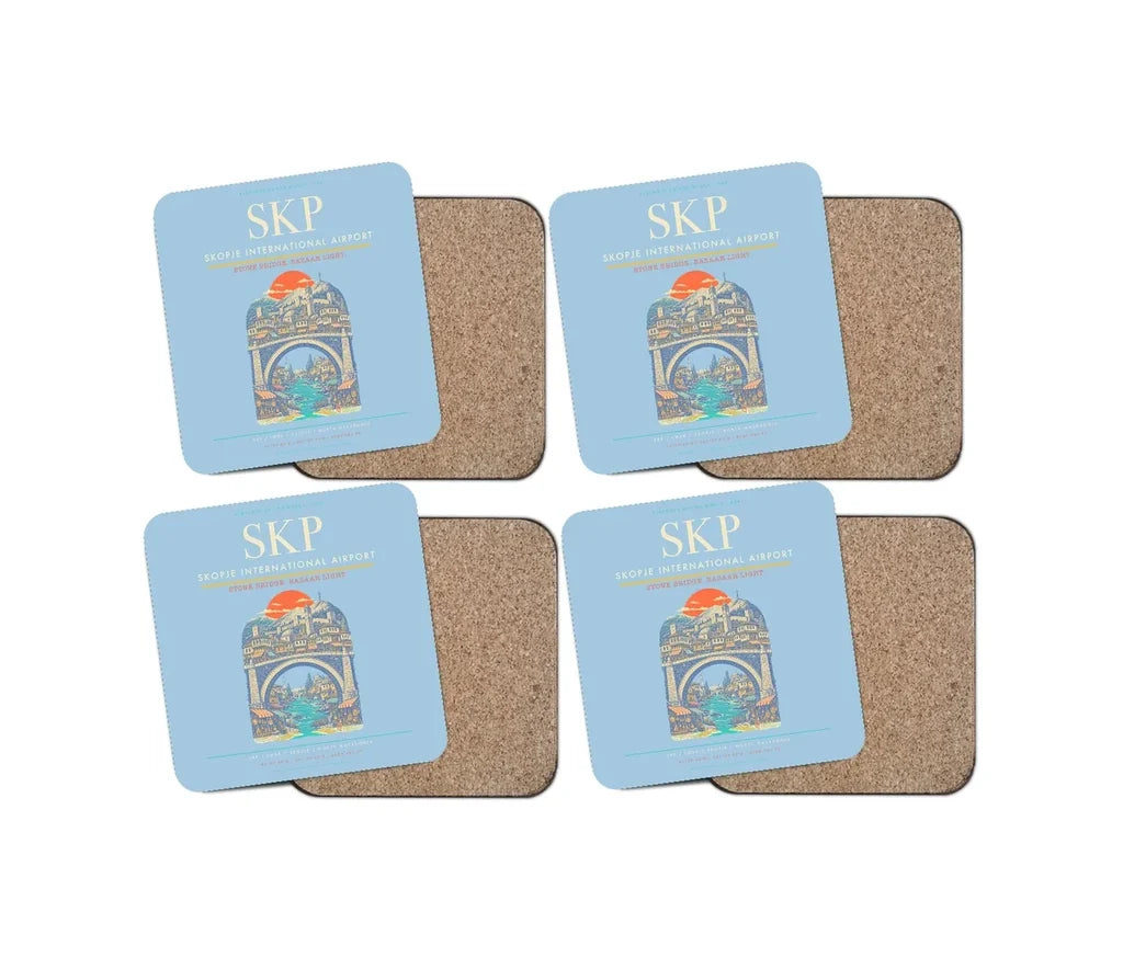 Skopje International Airport SKP Coaster 4-Pieces-Set - Light Blue