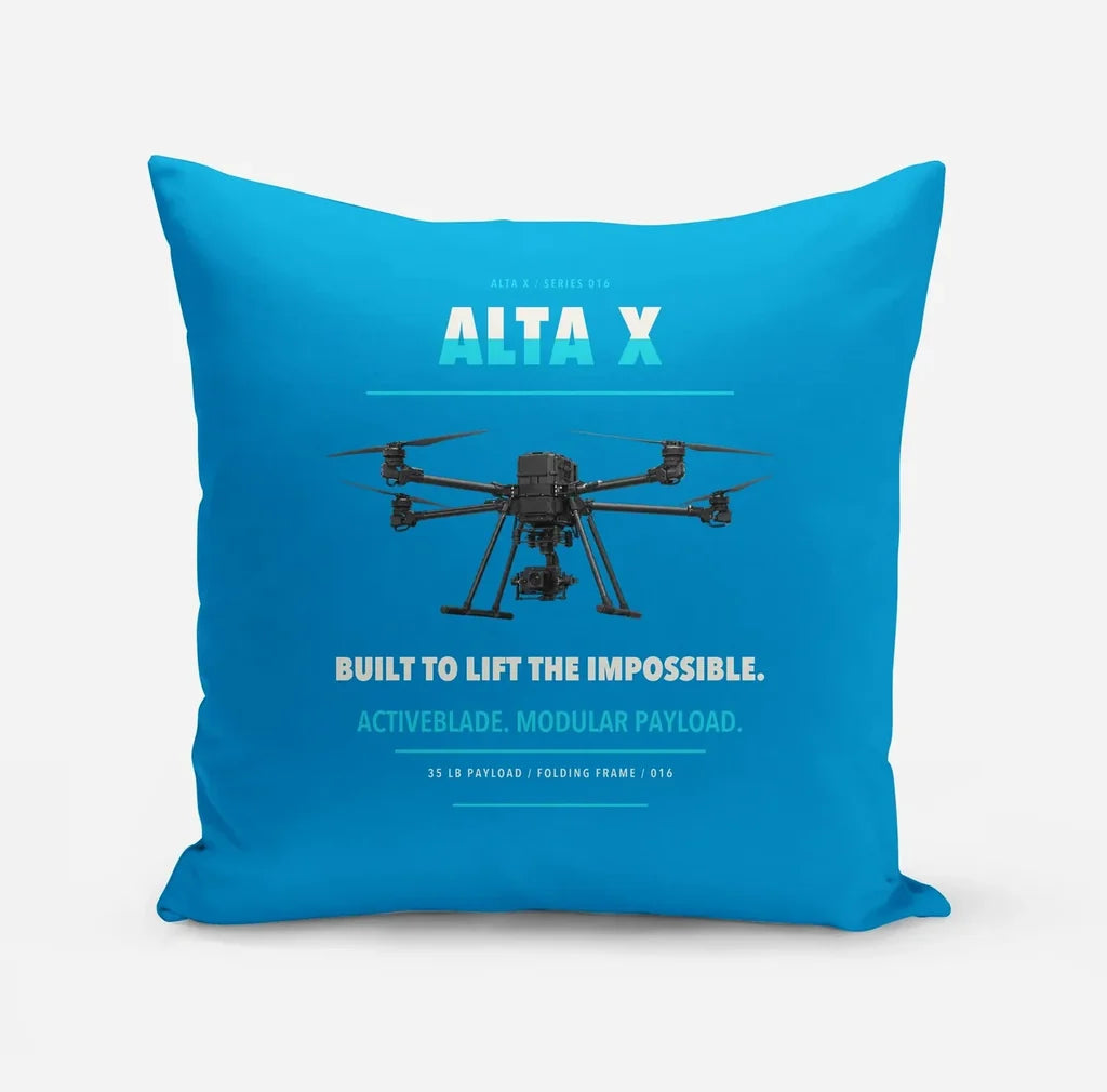 Freefly Alta X design on turquoise pillow