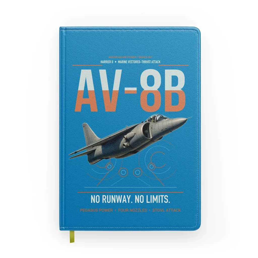 AV-8B Harrier II design on turquoise notebook
