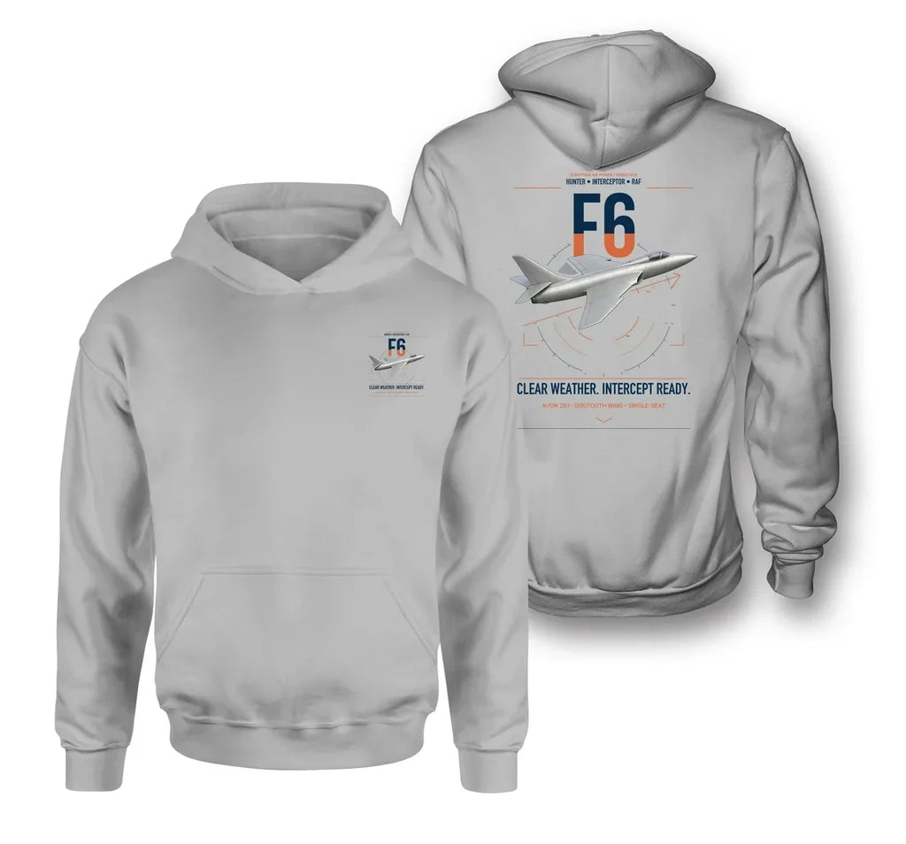 Hawker Hunter F6 design on light gray double-side hoodie, double-side print
