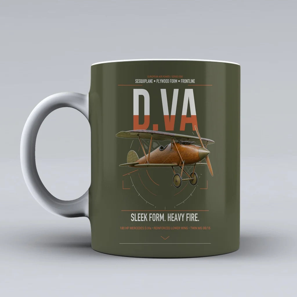 Albatros D.Va design on green army ceramic mug, double-side print