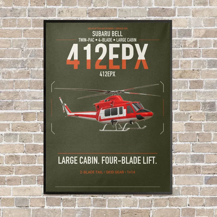 SUBARU Bell 412EPX vertical canvas print - framed - green army background