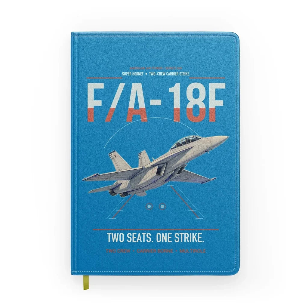 F-A-18F Super Hornet design on turquoise notebook