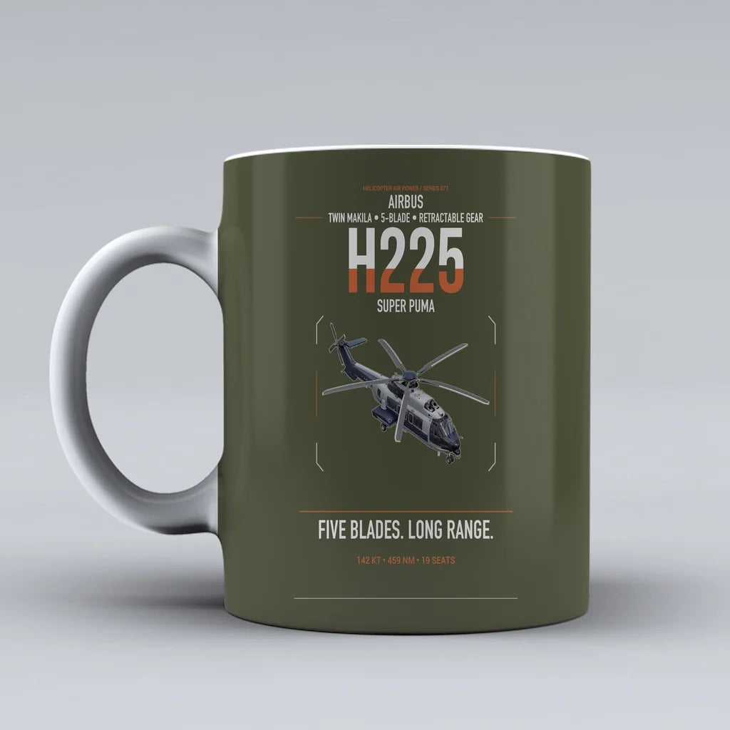 Airbus H225 design on green army ceramic mug, double-side print