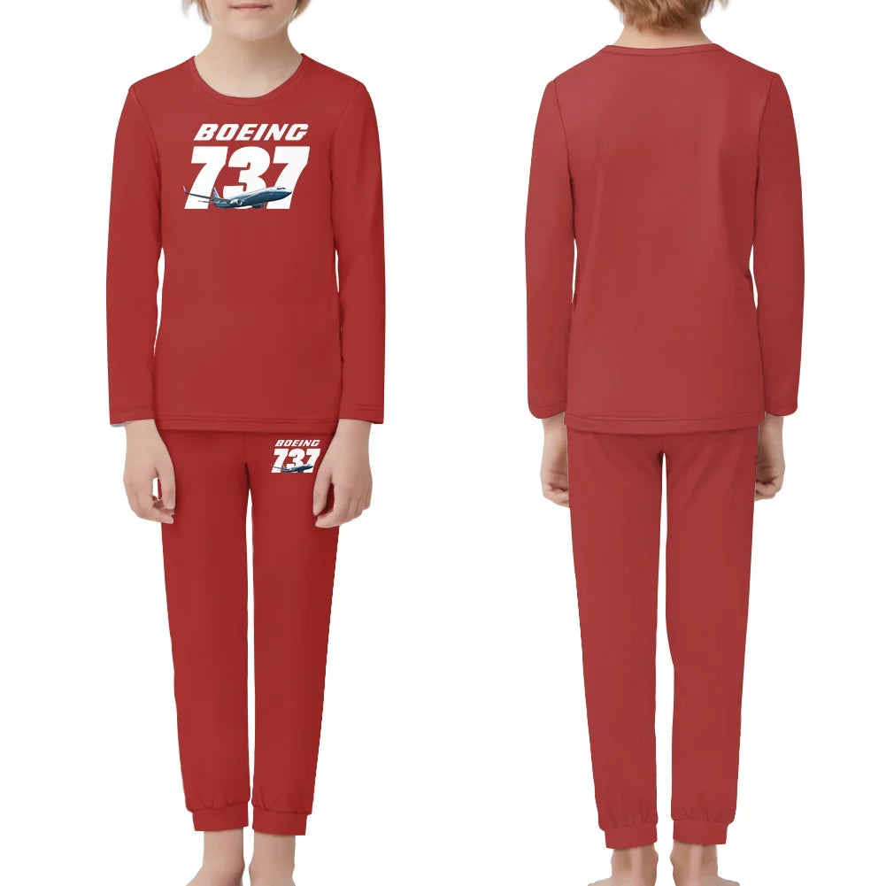 Super Boeing 737+Text children pajamas - Red