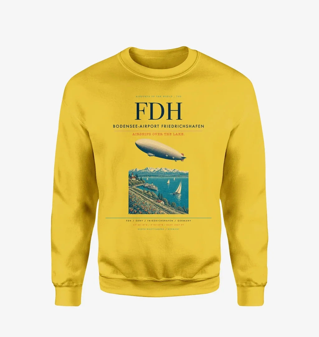 Bodensee-Airport Friedrichshafen (FDH) design on yellow sweatshirt