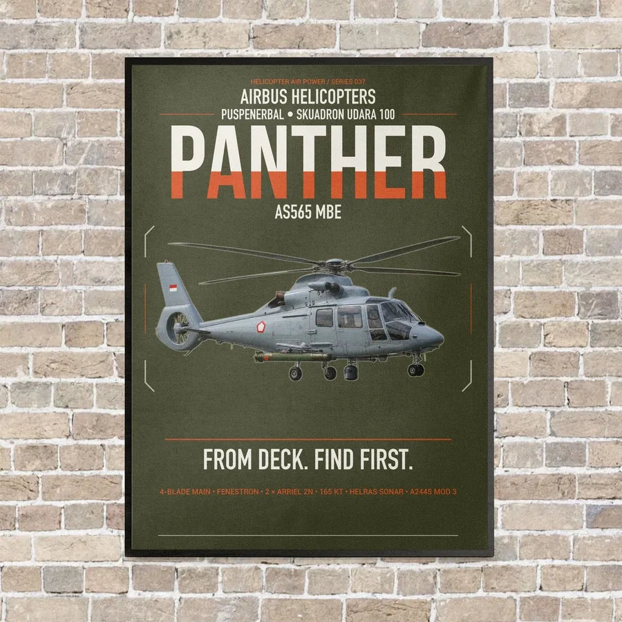 Airbus Helicopters AS565 MBe Panther vertical canvas print - framed - green army background
