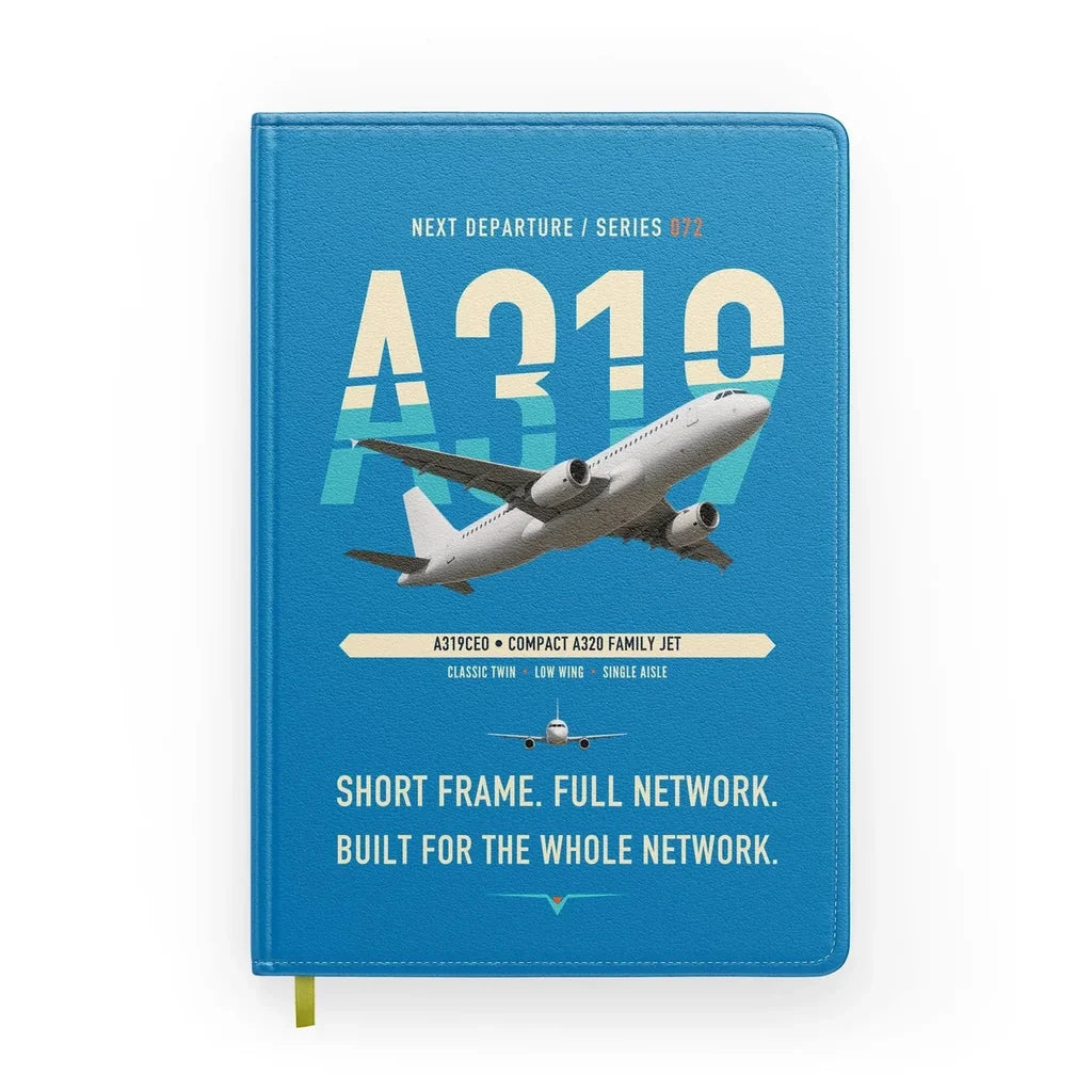 Airbus A319ceo design on turquoise notebook