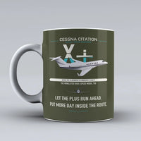 Thumbnail for Cessna Citation X+ design on green army ceramic mug, double-side print