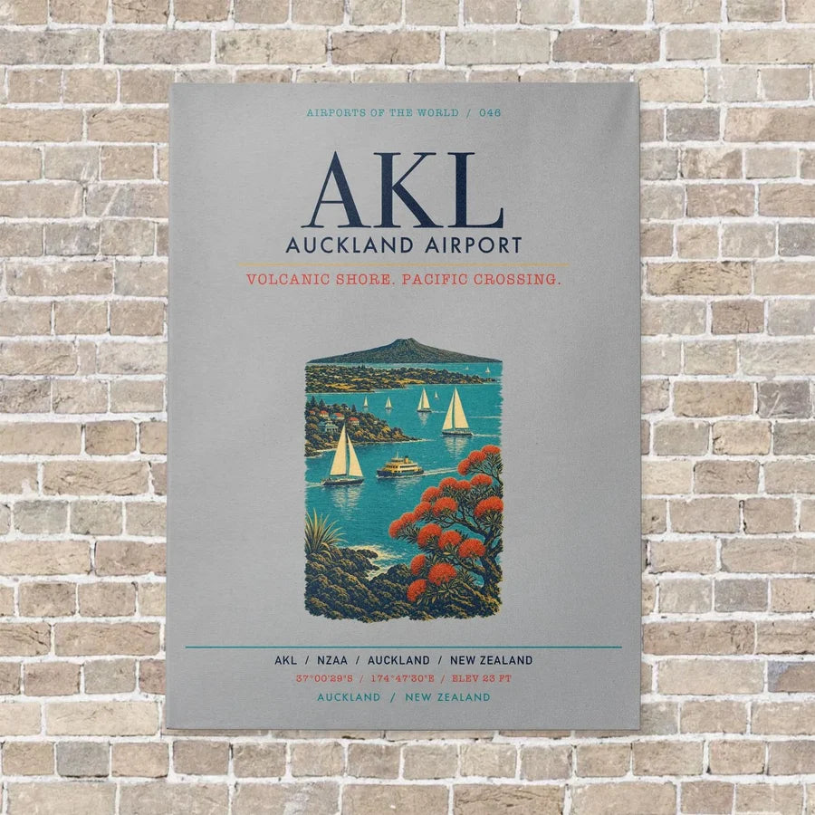 Auckland Airport AKL vertical canvas print - no frame - light gray background