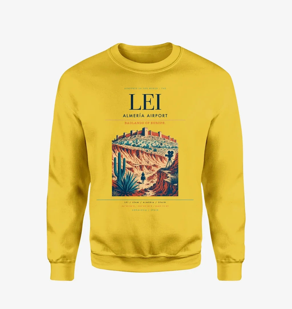 Almería Airport (LEI) design on yellow sweatshirt