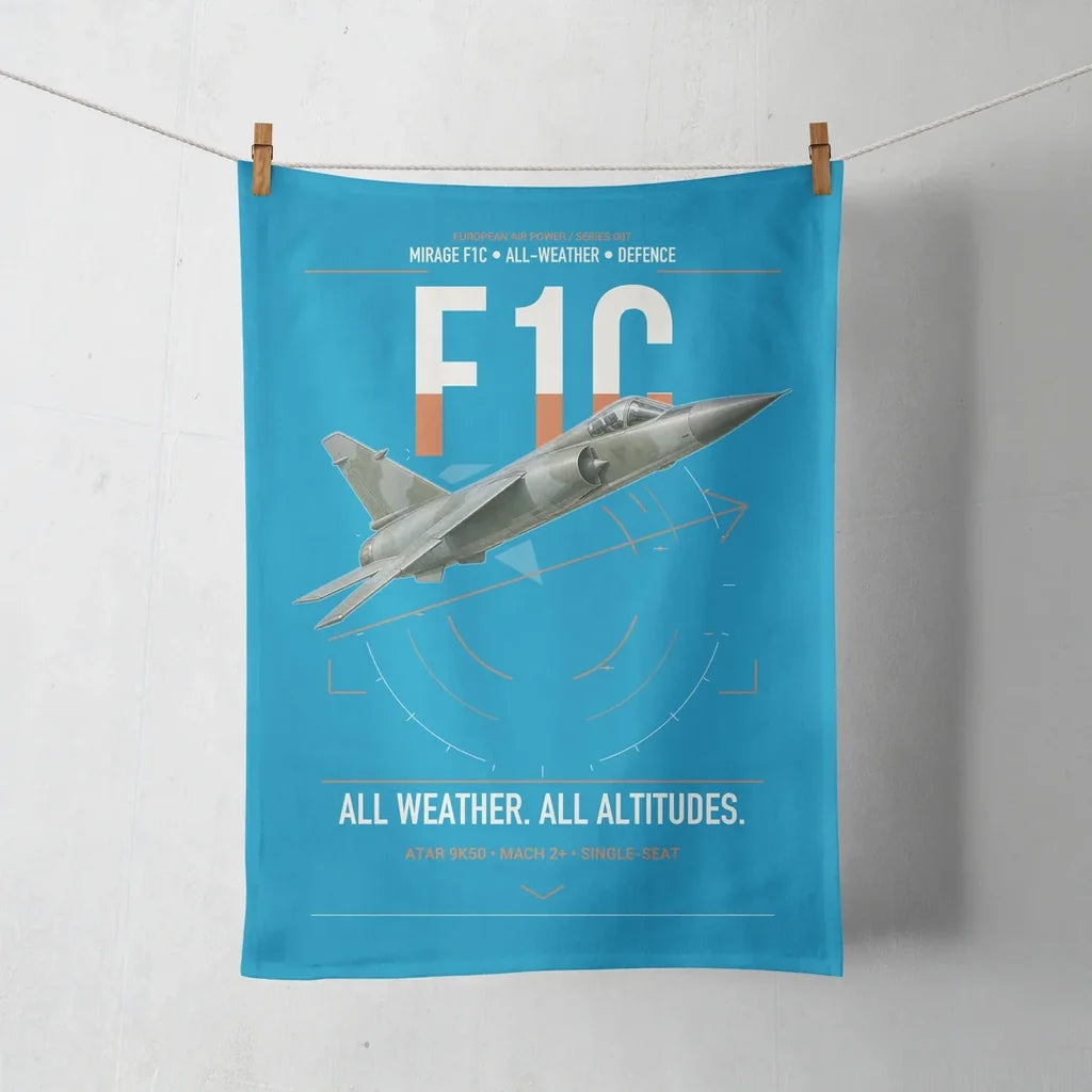 Dassault Mirage F1C design on turquoise towel