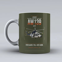 Thumbnail for Leonardo AW139 design on green army ceramic mug, double-side print