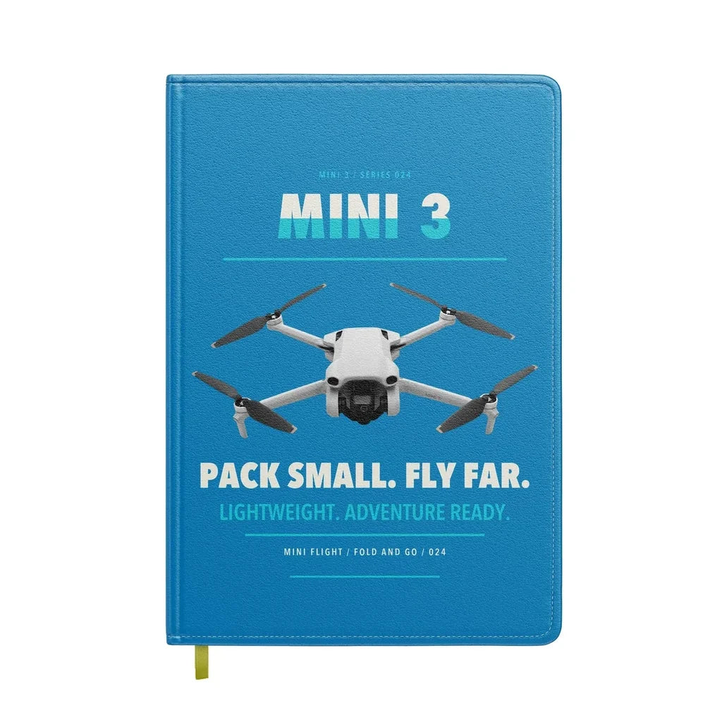 DJI Mini 3 design on turquoise notebook