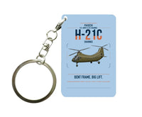 Thumbnail for Piasecki H-21C Shawnee design on light blue designed key chain, double-side print