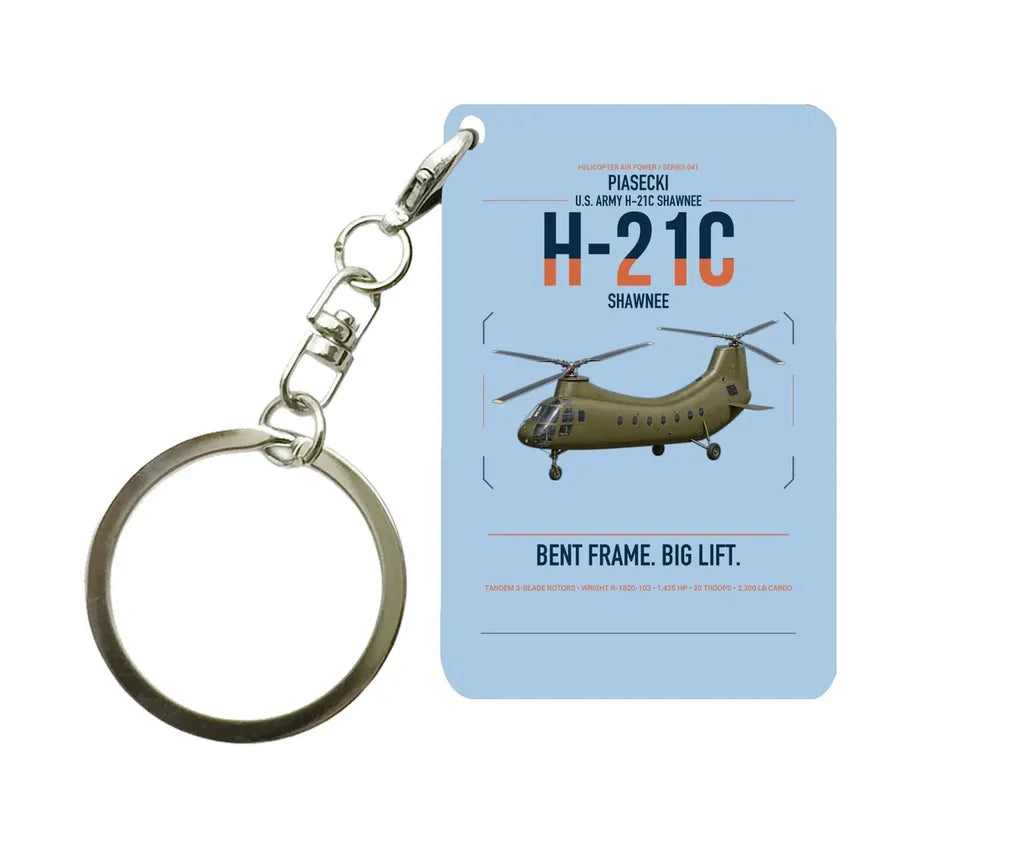 Piasecki H-21C Shawnee design on light blue designed key chain, double-side print