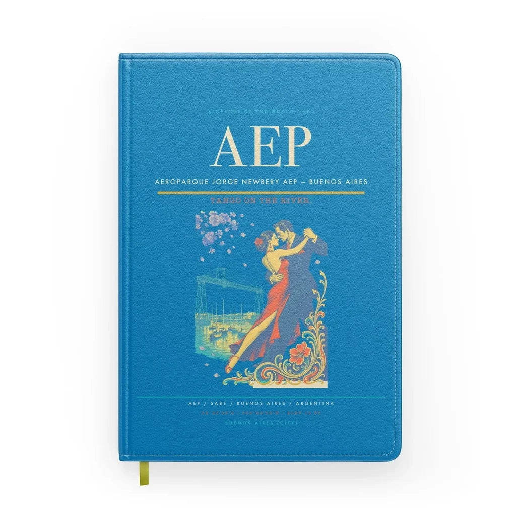 Aeroparque Jorge Newbery (AEP) design on turquoise notebook
