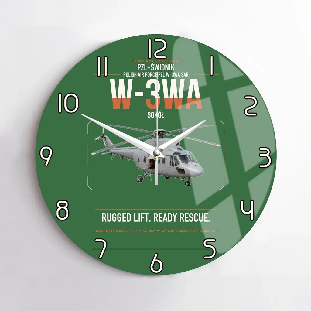 PZL-Świdnik W-3WA Sokół design on green no frame wall clock