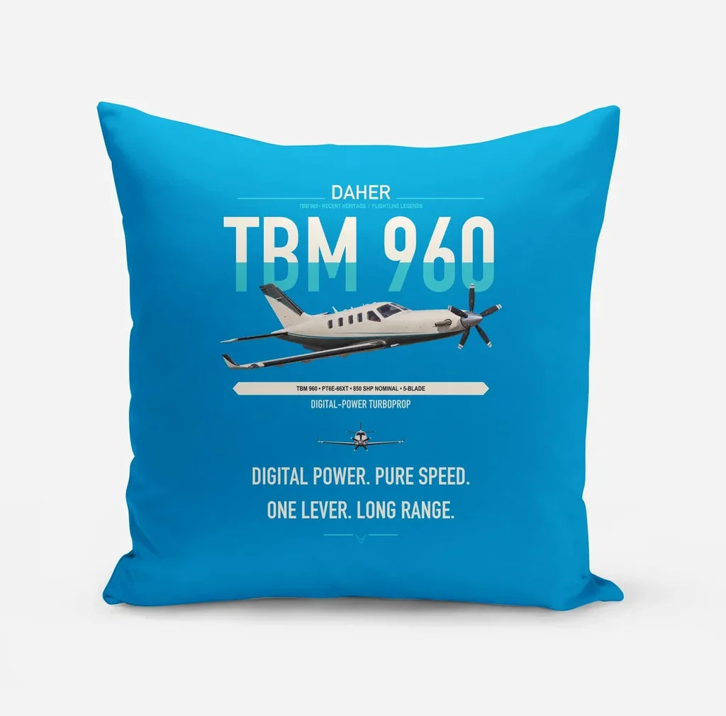 Daher TBM 960 design on turquoise pillow