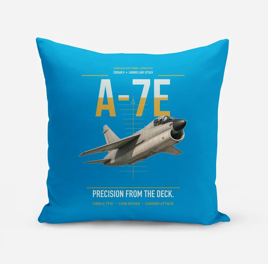 A-7E Corsair II design on turquoise pillow